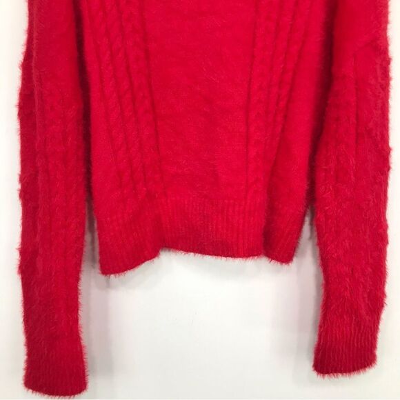 ALYA Francesca’s Red Fuzzy Diamond Pattern Knit Crewneck Sweater NEW - Picture 8 of 15